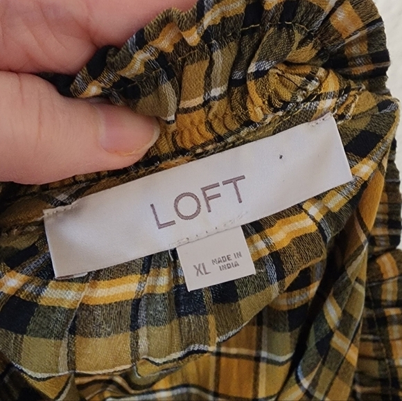 Loft Yellow Plaid Button-Up Top XL - Picture 4 of 7